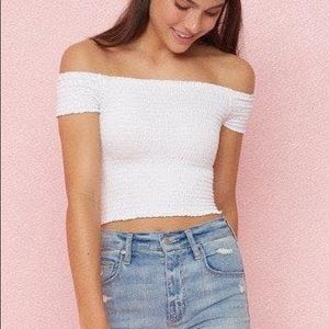 Garage off the shoulder white crop top